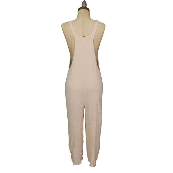 HI RES Juniors Semi-Sheer Gauze Overalls L Crop Straight Leg Beige Airy NEW B23 - Picture 3 of 5
